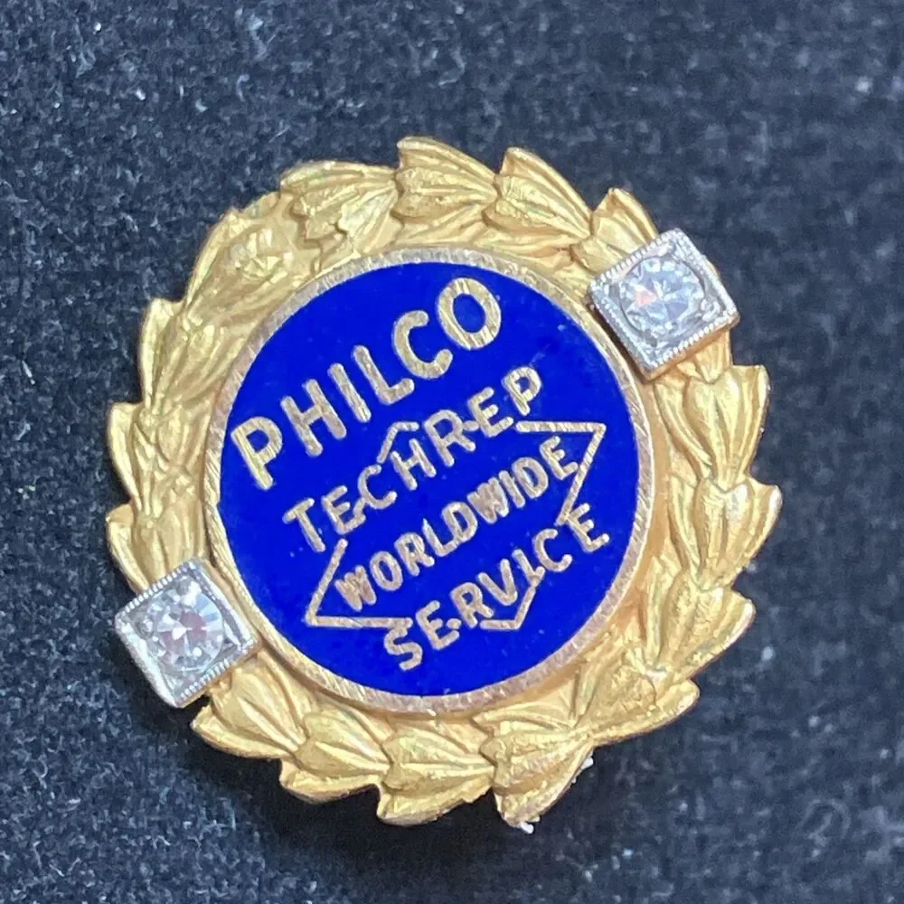 Vintage 10K Yellow Gold Two Diamond Philco Tech Rep Employee Lapel Button Pin